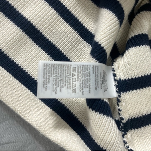 J Crew Striped Cotton Lady Jacket Cardigan Sweater Navy Blue Small BQ196 Preppy - Picture 3 of 5